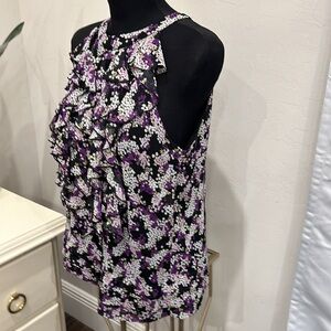 ECI New York Halter Neck Tiered Ruffle Front U Back Lined Top